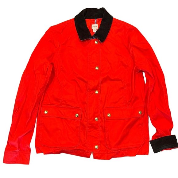 NWT J CREW Barn Jacket Sz S Red Brown Corduroy Collar #099106 - Picture 1 of 4